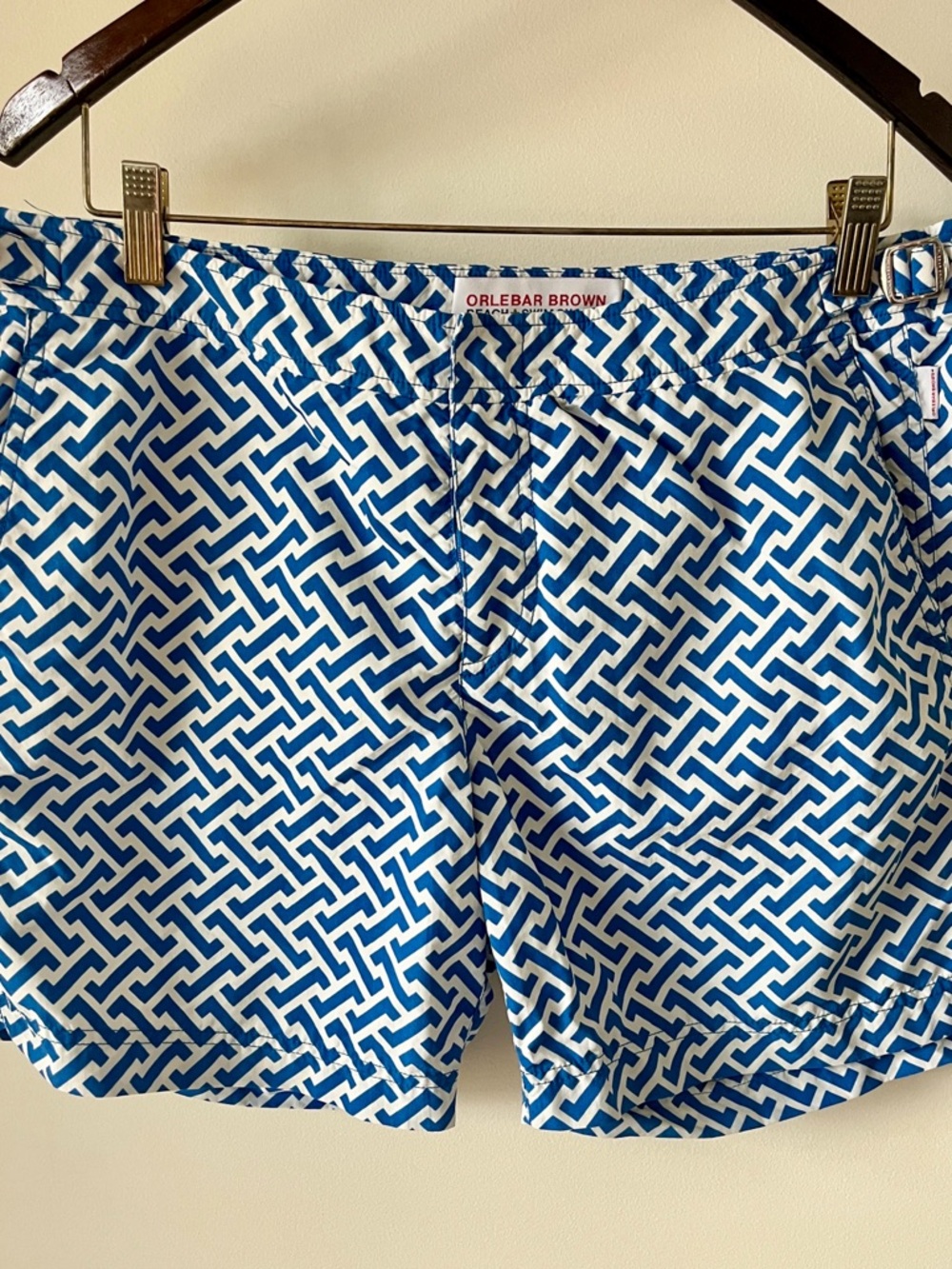 Orlebar Brown Bulldog Swim Shorts Blue White Geometric Print Size 34 - Picture 7 of 16
